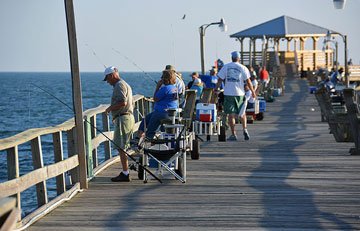 People fishing on pier